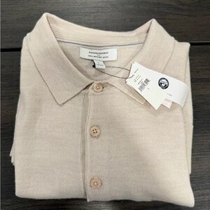 Men’s Banana Republic Beige Polo Sweater 100% Merino Wool Large